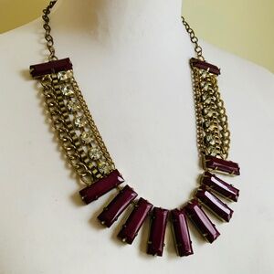 Vintage statement burgundy and gold tone necklace /choker